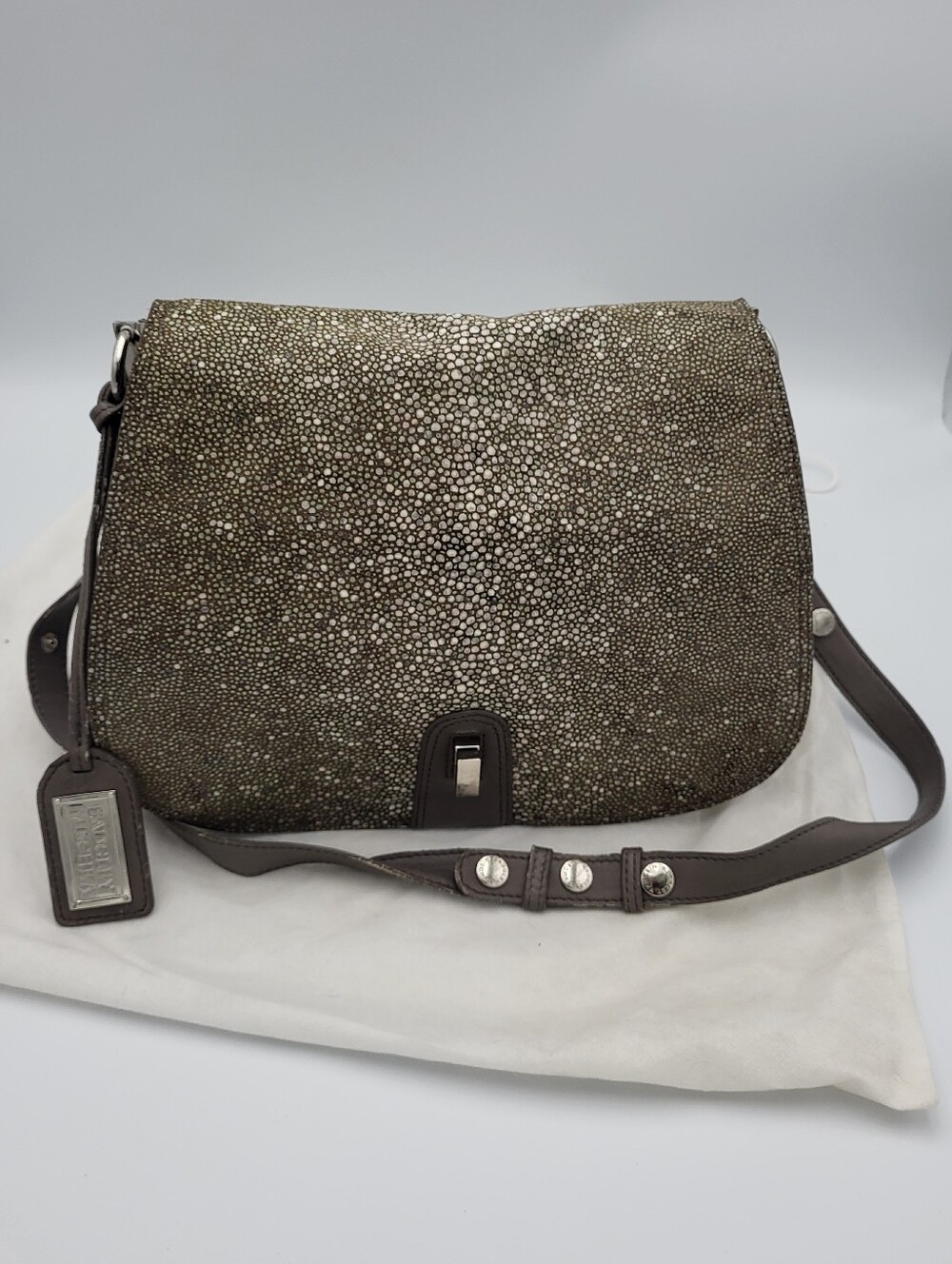 Badgley Mischka- Sophia- Charcoal Leather Pebble Flap Crossbody Bag